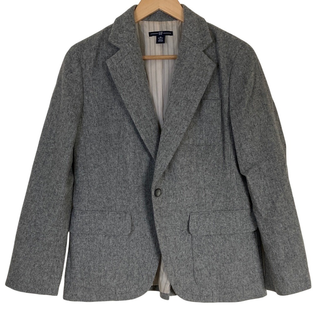 Gap Womens Wool Blend One Button Gray Blazer Size 12P Classic Staple Career
